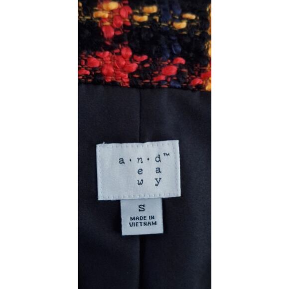 Tweed Bouclé Lady Jacket Fall Winter Blazer Plaid Black Orange-Red Yellow Size S - Picture 5 of 11